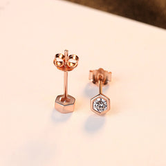 Aetolia 925 Sterling Silver 18K Gold Plated Rose Gold Hexagon Bezel Set Stud Earrings SE0064