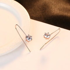 Aetolia 925 Sterling Silver 18K Gold Plated Rose Gold 6 Prongs Solitaire Hook Drop Earrings SE0077