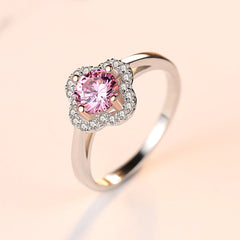 Aetolia 925 Sterling Silver 18K Gold Plated Flower Halo Pink Solitaire CZ Diamond Ring SR0045