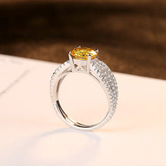 Aetolia 925 Sterling Silver 18K Gold Plated Four Row Yellow CZ Diamond Solitaire Engagement Wedding Ring SR0059