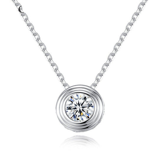 Aetolia 925 Sterling Silver 18K Gold Plated Round Multi Bezel Set Solitaire Pendant Necklace SN0079