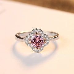 Aetolia 925 Sterling Silver 18K Gold Plated Flower Halo Pink Solitaire CZ Diamond Ring SR0045