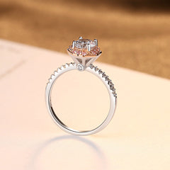 Aetolia 925 Sterling Silver 18K Gold Plated 4 Prong Solitaire Single Row Pink CZ Diamond Engagement Wedding Ring SR0053