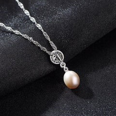 Aetolia 925 Sterling Silver Natural Freshwater Pearl Necklace Disc Halo CZ Diamond Pendant Necklace FN0037