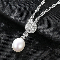 Aetolia 925 Sterling Silver Natural Freshwater Pearl Necklace Disc Halo CZ Diamond Pendant Necklace FN0037