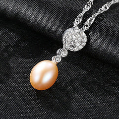 Aetolia 925 Sterling Silver Natural Freshwater Pearl Necklace Disc Halo CZ Diamond Pendant Necklace FN0037