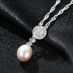 Aetolia 925 Sterling Silver Natural Freshwater Pearl Necklace Disc Halo CZ Diamond Pendant Necklace FN0037