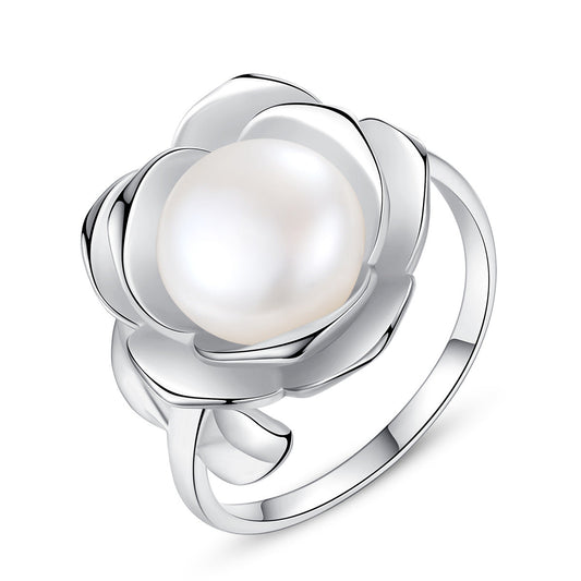 Aetolia 925 Sterling Silver Natural Freshwater Pearl Rings Flower Petals Adjustable Open Ring FR0014