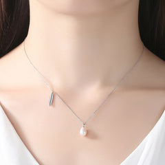 Aetolia 925 Sterling Silver Natural Freshwater Pearl Necklace Elegant Feather Pendant Necklace FN0143