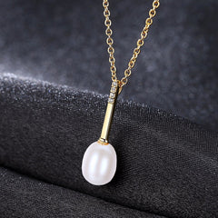 Aetolia 925 Sterling Silver Natural Freshwater Pearl Necklace Micro CZ Diamond Pendant Necklace FN0137