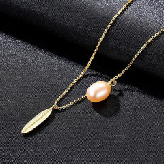 Aetolia 925 Sterling Silver Natural Freshwater Pearl Necklace Elegant Feather Pendant Necklace FN0143