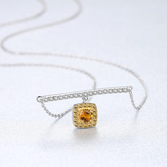 Aetolia 925 Sterling Silver 18K Gold Plated Gemstone Square Yellow CZ Diamond Pendant Necklace SN0116