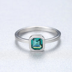 Aetolia 925 Sterling Silver 18K Gold Plated Ring Simple Green Square Gemstone Engagement Wedding Ring SR0082
