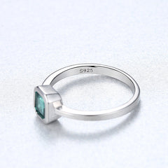 Aetolia 925 Sterling Silver 18K Gold Plated Ring Simple Green Square Gemstone Engagement Wedding Ring SR0082