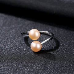 Aetolia 925 Sterling Silver Natural Freshwater Pearl Rings Simple Double Pearls Adjustable Open Ring FR0064
