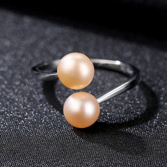 Aetolia 925 Sterling Silver Natural Freshwater Pearl Rings Simple Double Pearls Adjustable Open Ring FR0064