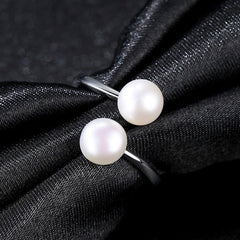 Aetolia 925 Sterling Silver Natural Freshwater Pearl Rings Simple Double Pearls Adjustable Open Ring FR0064