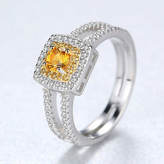 Aetolia 925 Sterling Silver 18K Gold Plated Ring Topaz Gemstone Halo CZ Diamond Engagement Wedding Ring SR0083