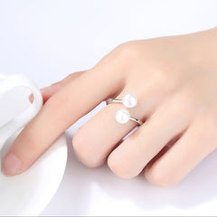 Aetolia 925 Sterling Silver Natural Freshwater Pearl Rings Simple Double Pearls Adjustable Open Ring FR0064