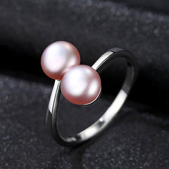 Aetolia 925 Sterling Silver Natural Freshwater Pearl Rings Simple Double Pearls Adjustable Open Ring FR0064