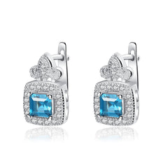 Aetolia 925 Sterling Silver 18K Gold Plated Square Sky Blue Gemstone Halo CZ Diamond Hoop Earrings SE0105