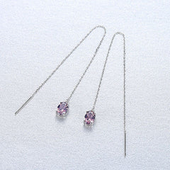 Aetolia 925 Sterling Silver 18K Gold Plated Oval Gemstones Long Line Tassel Dangle Earrings Chain SE0144