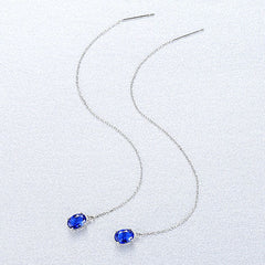 Aetolia 925 Sterling Silver 18K Gold Plated Oval Gemstones Long Line Tassel Dangle Earrings Chain SE0144