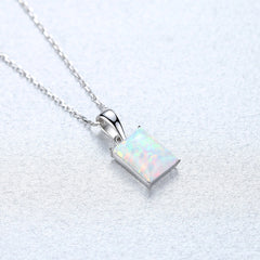 Aetolia 925 Sterling Silver Opal Necklace Rectangle Opal Pendant Necklace SN0142
