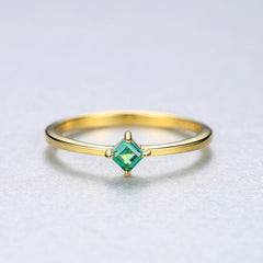 Aetolia 925 Sterling Silver 18K Gold Plated Ring 4 Prong Square Emerald Fine Gemstone Engagement Wedding Ring SR0081