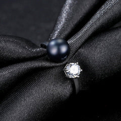 Aetolia 925 Sterling Silver Natural Freshwater Pearl Rings Round CZ Diamond Solitaire Adjustable Open Ring FR0065