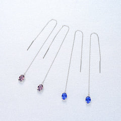 Aetolia 925 Sterling Silver 18K Gold Plated Oval Gemstones Long Line Tassel Dangle Earrings Chain SE0144