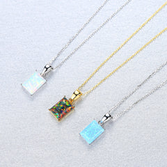 Aetolia 925 Sterling Silver Opal Necklace Rectangle Opal Pendant Necklace SN0142