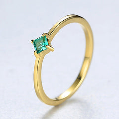 Aetolia 925 Sterling Silver 18K Gold Plated Ring 4 Prong Square Emerald Fine Gemstone Engagement Wedding Ring SR0081