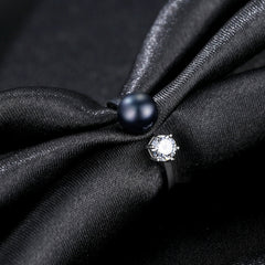 Aetolia 925 Sterling Silver Natural Freshwater Pearl Rings Round CZ Diamond Solitaire Adjustable Open Ring FR0065