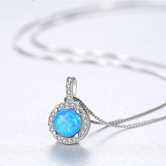 Aetolia 925 Sterling Silver Opal Necklace Round CZ Diamond Ball Opal Pendant Necklace SN0273