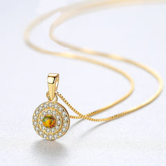 Aetolia 925 Sterling Silver Opal Necklace Round Double Layer Halo CZ Diamond Ball Opal Pendant Necklace SN0141