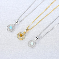 Aetolia 925 Sterling Silver Opal Necklace Round Double Layer Halo CZ Diamond Ball Opal Pendant Necklace SN0141