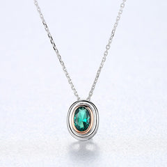 Aetolia 925 Sterling Silver 18K Gold Plated Two Tones Rose Gold Oval Green Gemstone Pendant Necklace SN0122