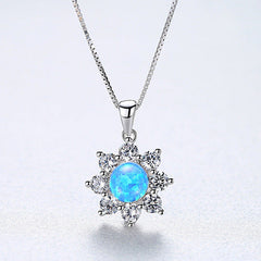 Aetolia 925 Sterling Silver Opal Necklace Luxury Flower Opal Pendant Necklace SN0274