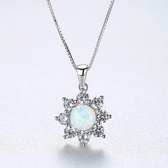 Aetolia 925 Sterling Silver Opal Necklace Luxury Flower Opal Pendant Necklace SN0274