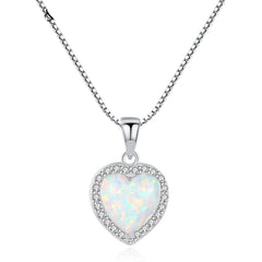 Aetolia 925 Sterling Silver Opal Necklace CZ Diamond Heart Opal Pendant Necklace SN0275