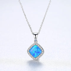 Aetolia 925 Sterling Silver Opal Necklace Square Halo CZ Diamond Opal Pendant Necklace SN0276