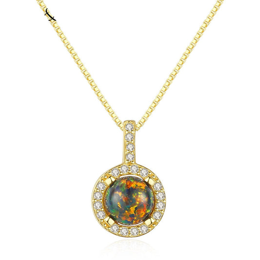 Aetolia 925 Sterling Silver Opal Necklace Round CZ Diamond Ball Opal Pendant Necklace SN0273