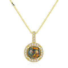 Aetolia 925 Sterling Silver Opal Necklace Round CZ Diamond Ball Opal Pendant Necklace SN0273