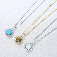 Aetolia 925 Sterling Silver Opal Necklace Round CZ Diamond Ball Opal Pendant Necklace SN0273