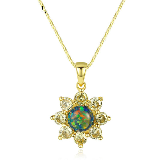 Aetolia 925 Sterling Silver Opal Necklace Luxury Flower Opal Pendant Necklace SN0274