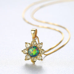 Aetolia 925 Sterling Silver Opal Necklace Luxury Flower Opal Pendant Necklace SN0274