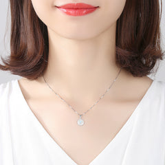 Aetolia 925 Sterling Silver Opal Necklace Round Double Layer Halo CZ Diamond Ball Opal Pendant Necklace SN0141