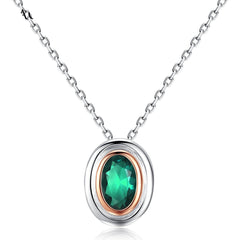 Aetolia 925 Sterling Silver 18K Gold Plated Two Tones Rose Gold Oval Green Gemstone Pendant Necklace SN0122