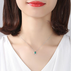 Aetolia 925 Sterling Silver 18K Gold Plated Two Tones Rose Gold Oval Green Gemstone Pendant Necklace SN0122